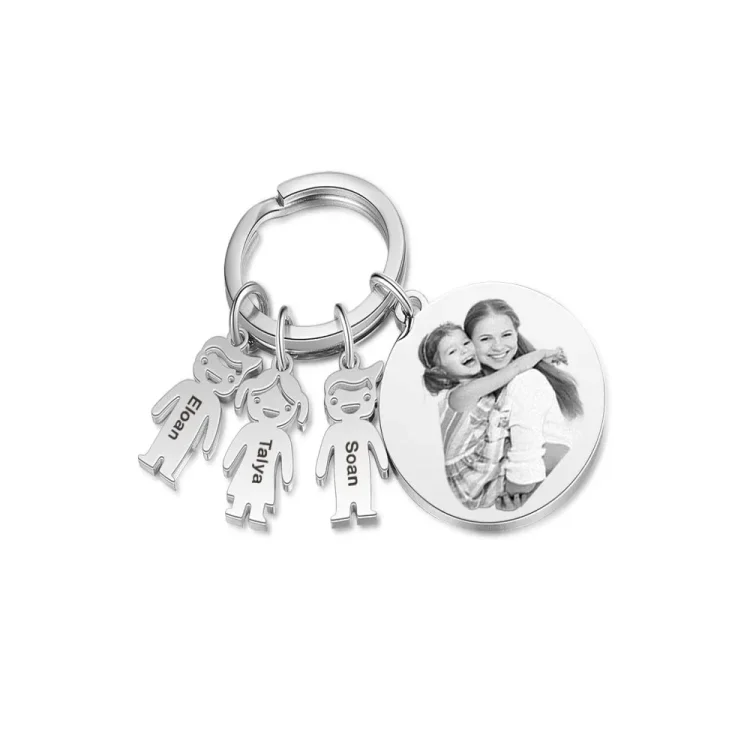 3 Names - Personalised Photo Keychain with Kid Charm Custom Text Keyring Gifts for Father/Mother-Jessemade AU