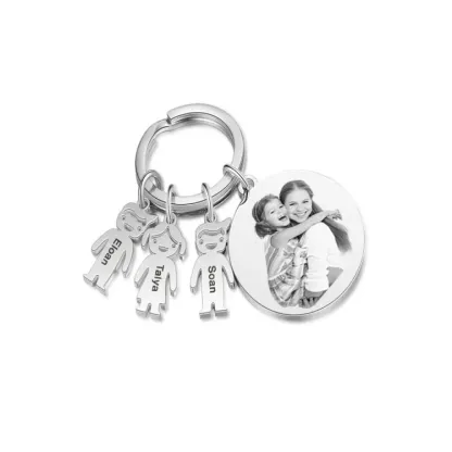 3 Names - Personalised Photo Keychain with Kid Charm Custom Text Keyring Gifts for Father/Mother-Jessemade AU