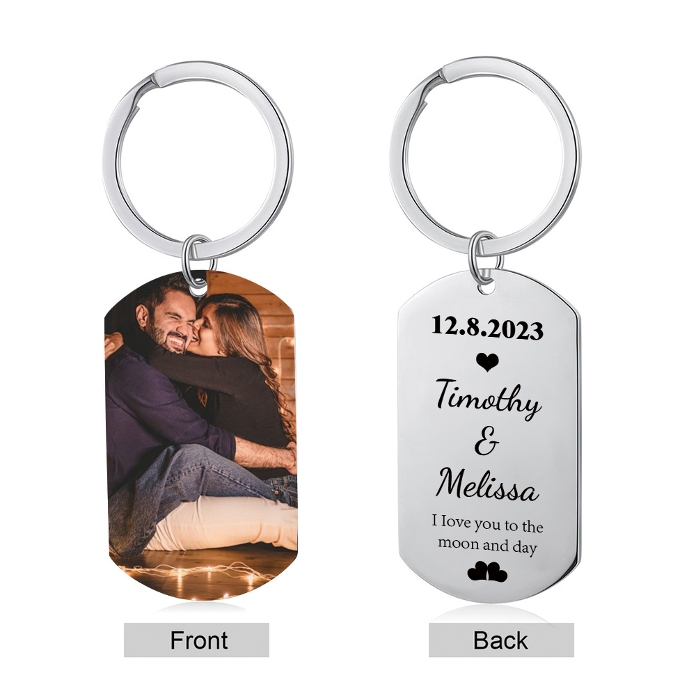 Couple Photo Keychain Customised 2 Names & Date Keyring Valentine's Day Gifts - I Love You To The Moon And Day-Jessemade AU