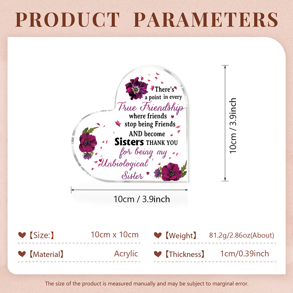 Acrylic Heart Keepsake Violets Ornament "Thank You For Being My Unbiological Sister" Gift For Sisters/Besties/Friends-Jessemade AU