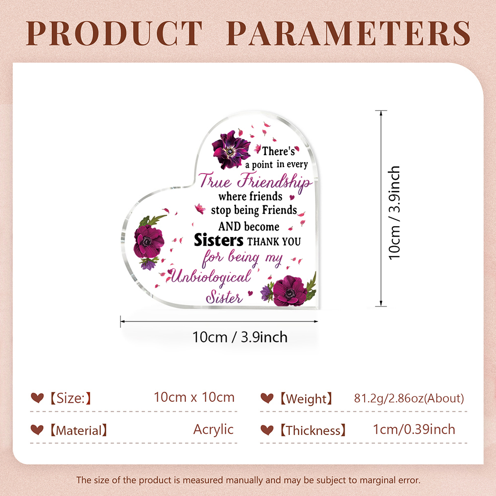 Acrylic Heart Keepsake Violets Ornament "Thank You For Being My Unbiological Sister" Gift For Sisters/Besties/Friends-Jessemade AU