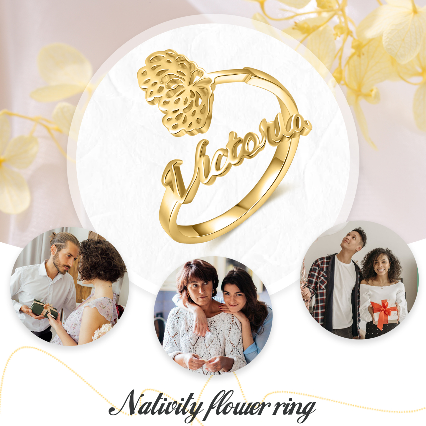 Personalised November Birth Flower Ring With Name Gifts For Her-Jessemade AU