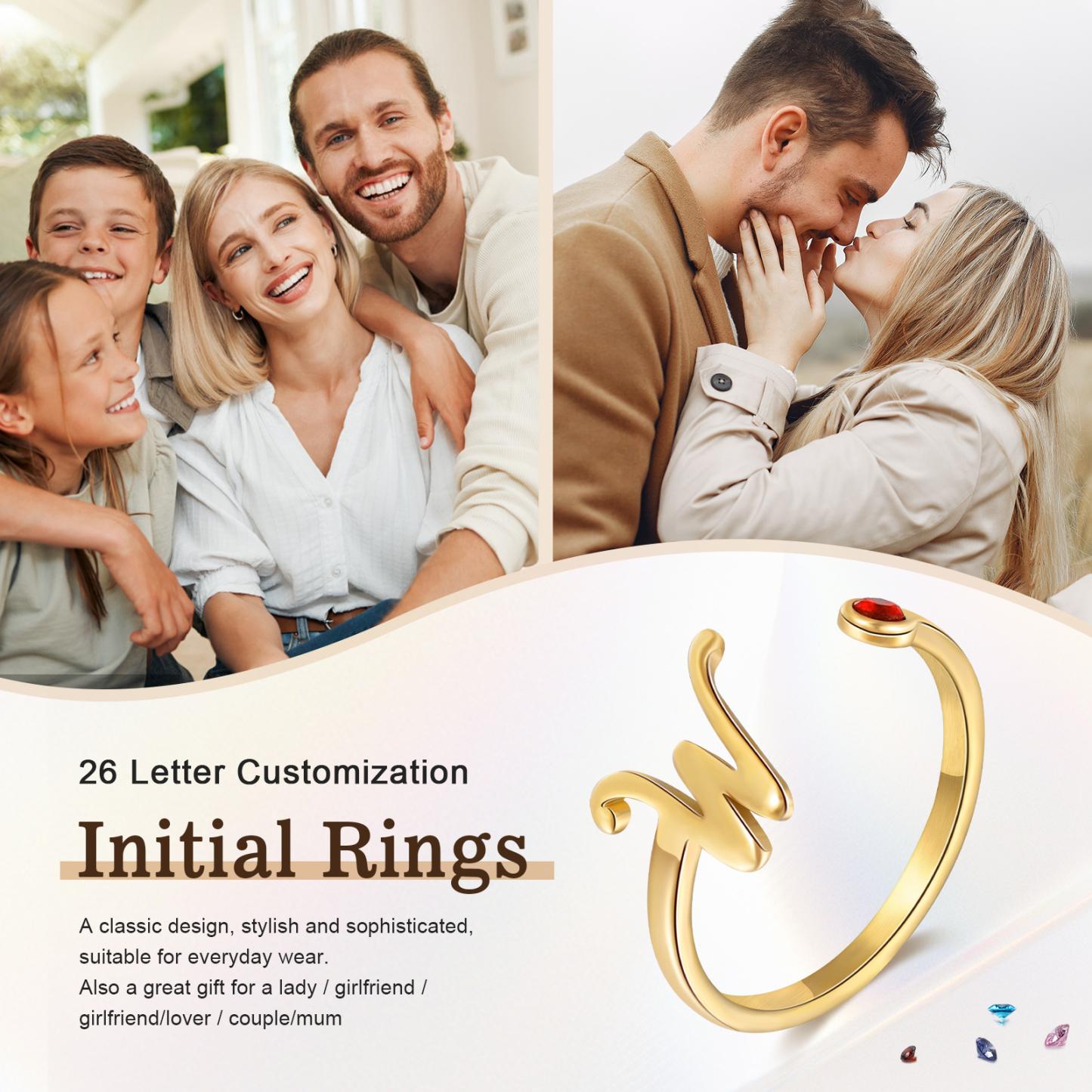 Letter Name Ring with Birthstone Custom 1 Letter Adjustable Ring for Her-Jessemade AU