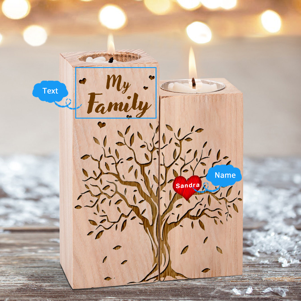 Family Tree Candle Holder Customised 1-10 Names & Text Wooden Candlesticks Personalised Gifts for Family-Jessemade AU