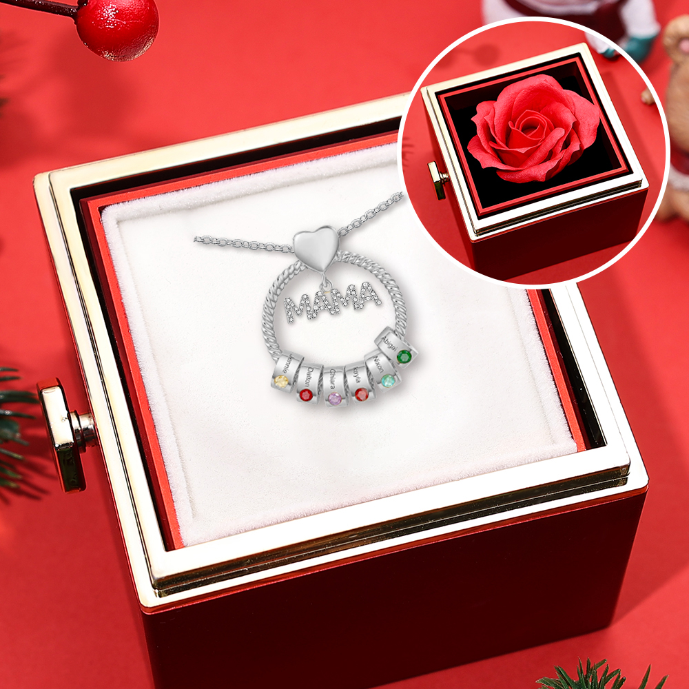 6 Names - Personalised Mama Circle Pendant Necklace Custom Names & Birthstones Necklace Mother's Day Gifts-Jessemade AU