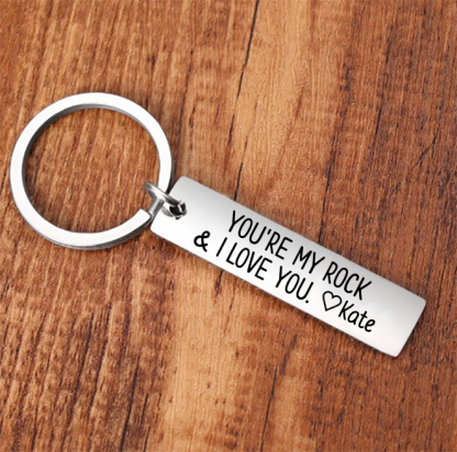 Personalised Name Keychain Stainless Steel Keychain Couple Gifts - You're My Rock & I Love You-Jessemade AU