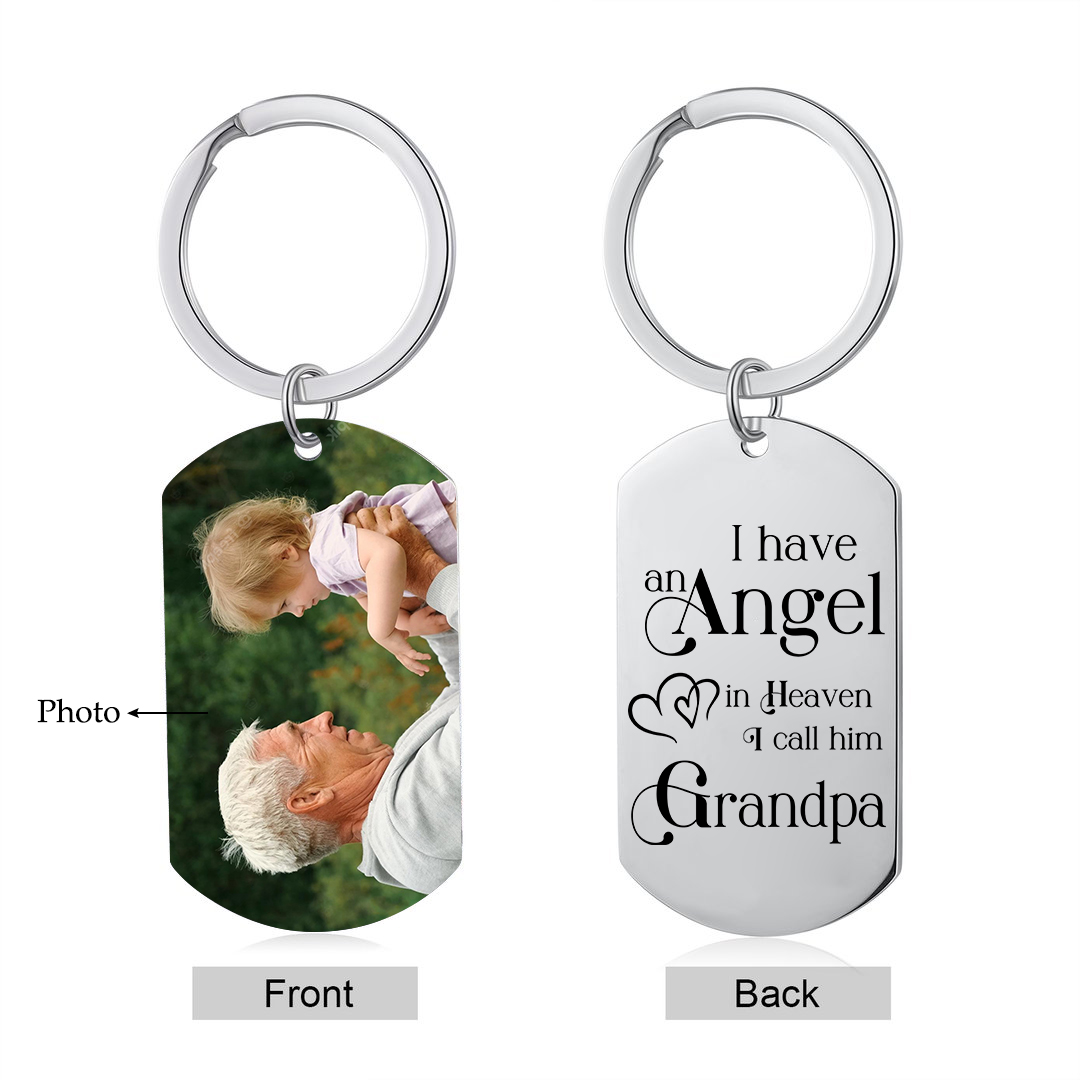 Memorial Grandpa Keychain Custom 1 Photo Keychain Memorial Gift - I have Angel in Heaven I call him Grandpa-Jessemade AU