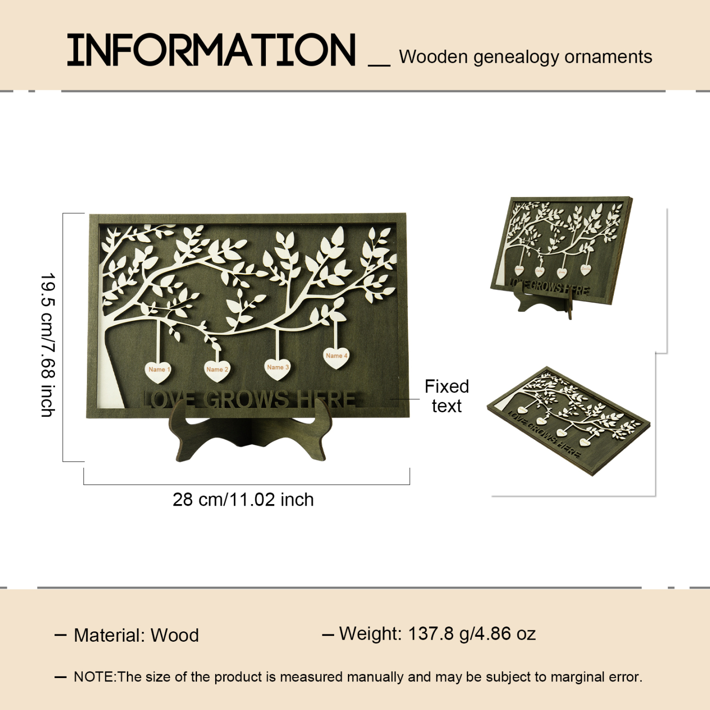 Family Tree Wood Frame Personalised Family Tree Sign Engrave 4 Names Keepsake Gifts-Jessemade AU