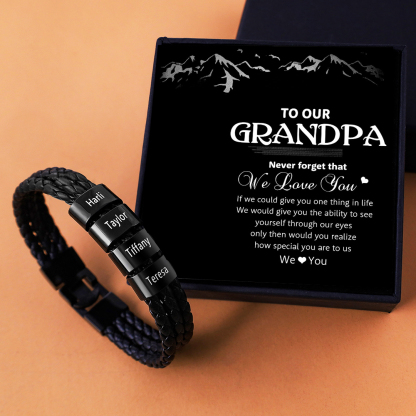 Personalised Braided Leather Bracelet Engraved 4 Names Men's Bracelet Gifts For Him-Jessemade AU