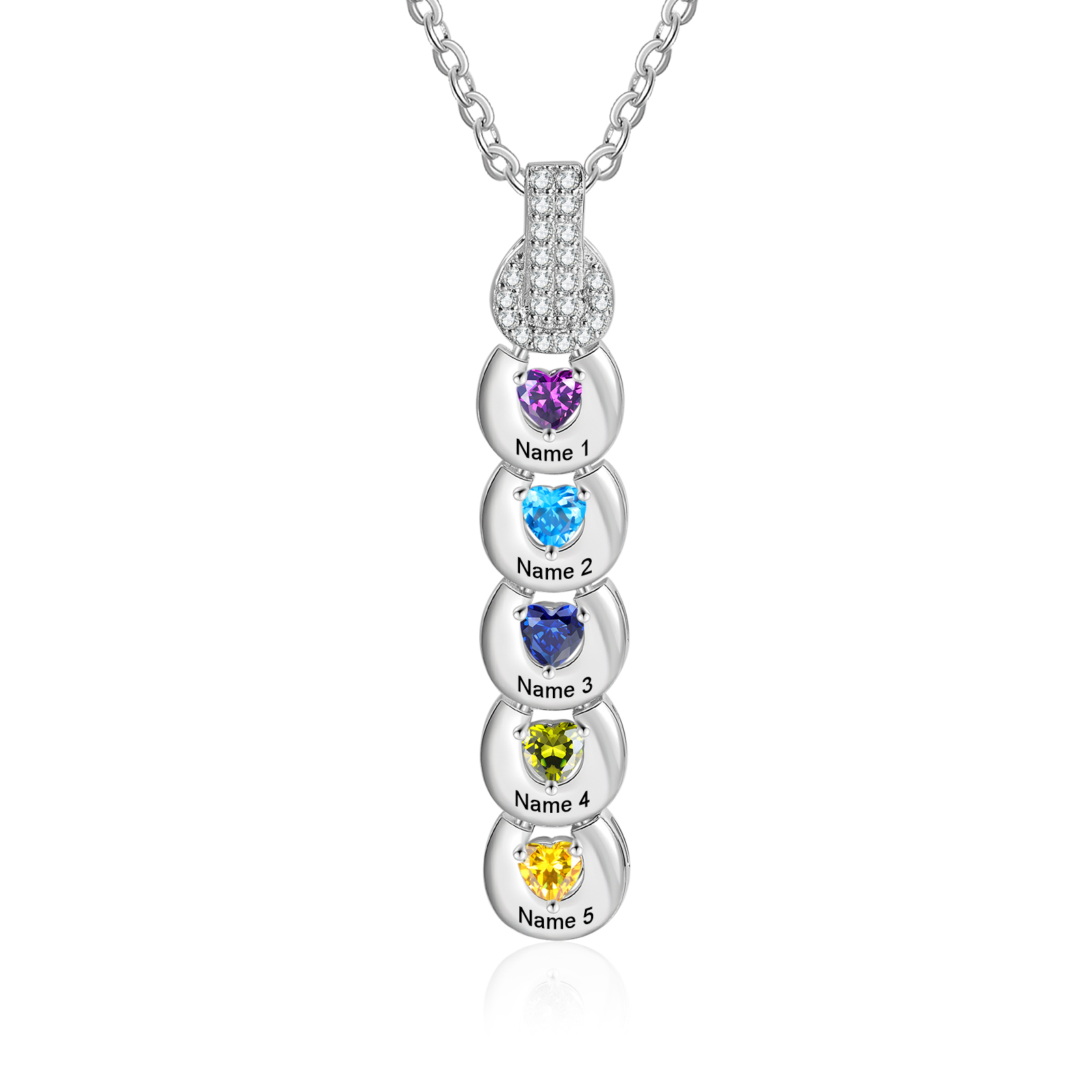 Custom Family Necklace Cascading Pendant with 5 Birthstones Engraving 5 Names Gifts for Her-Jessemade AU