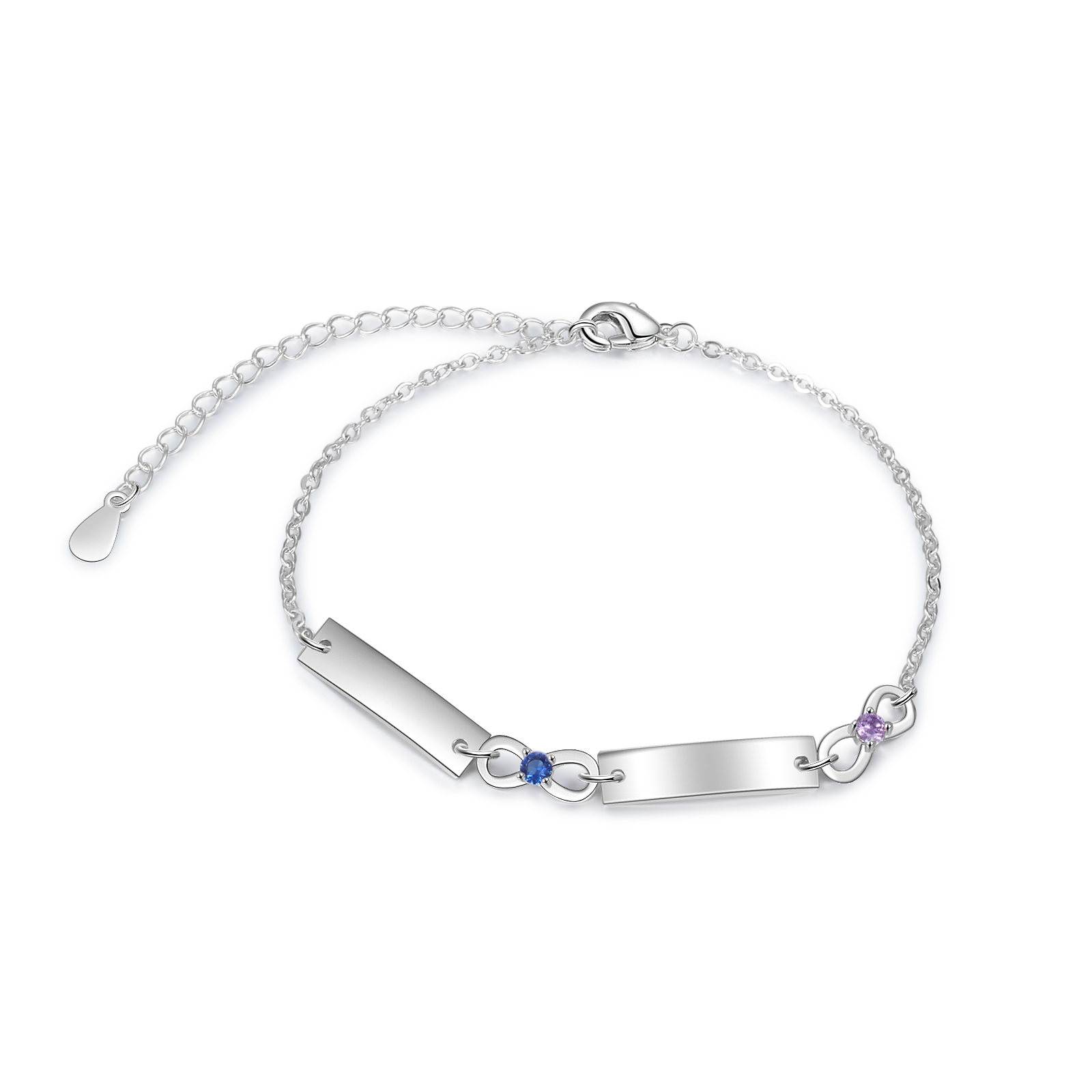 Personalised Bracelet With 2 Birthstones Engraved Names Bracelet Gift For Women-Jessemade AU