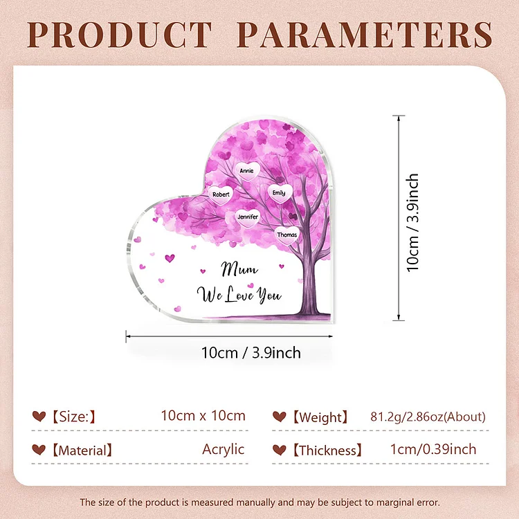 5 Names - Personalised Acrylic Heart Keepsake Custom Text Purple Tree Ornaments Gifts for Grandma/Mother-Jessemade AU