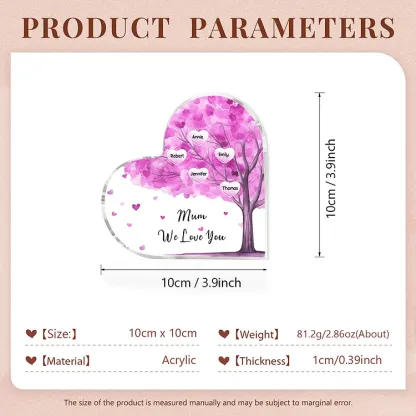 5 Names - Personalised Acrylic Heart Keepsake Custom Text Purple Tree Ornaments Gifts for Grandma/Mother-Jessemade AU