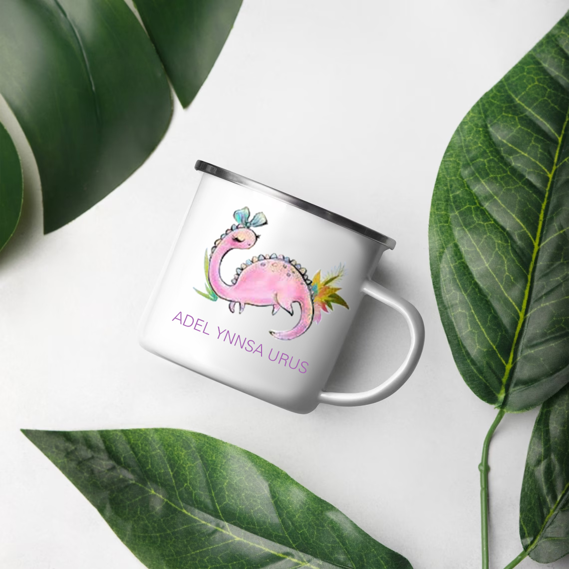 Personalised Enamel Mug Customised Name Dinosaur Cup Camping Mug Birthday Gift for Kids - Brachiosaurus-Jessemade AU