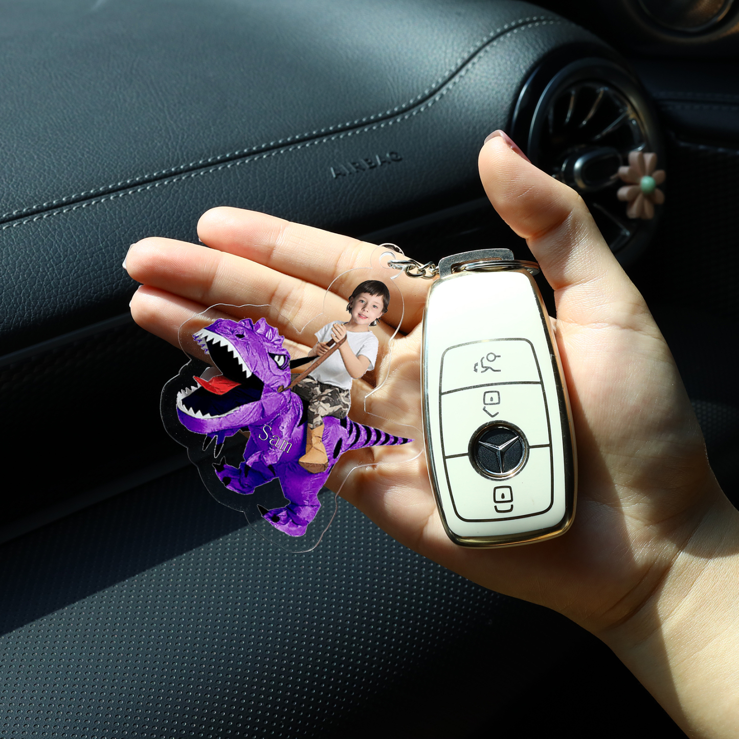 1 Name - Personalised Acrylic Dinosaur Keychain Customised Name & Photo Keychain Gift for Kids-Jessemade AU