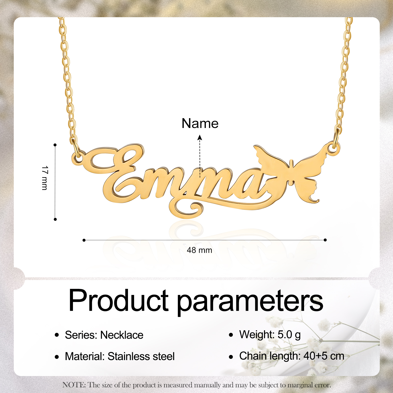Butterfly Name Necklace Personalised One Name Necklaces Gift for Children-Jessemade AU