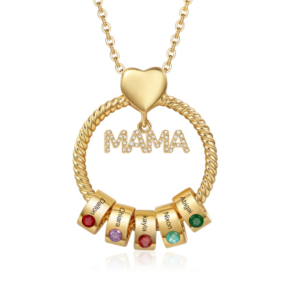 5 Names - Personalised Mama Circle Pendant Necklace Custom Names & Birthstones Necklace Mother's Day Gifts-Jessemade AU