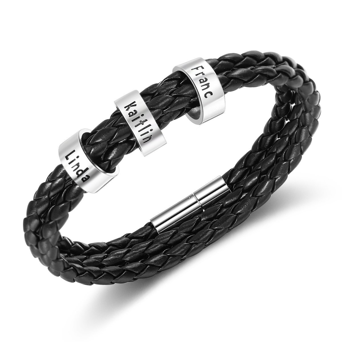 Personalised Braided Leather Bracelet for Men With Custom Engraved 2-6 Names Beads - Father's Day Gifts for Dad | Jessemade-Jessemade AU