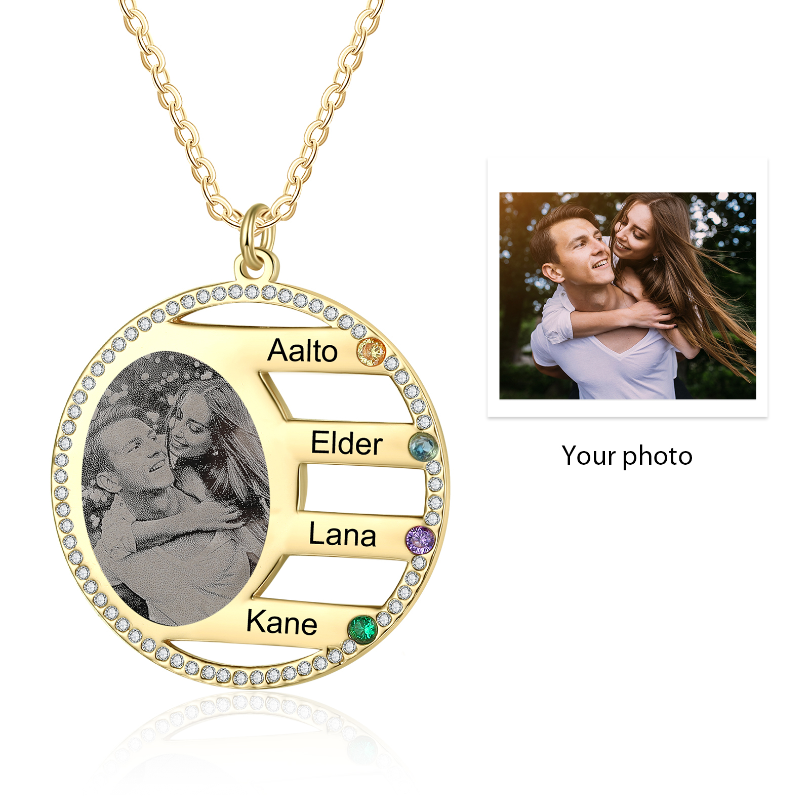 Personalised Photo Necklace Custom 4 Names Birthstone Necklace for Women-Jessemade AU