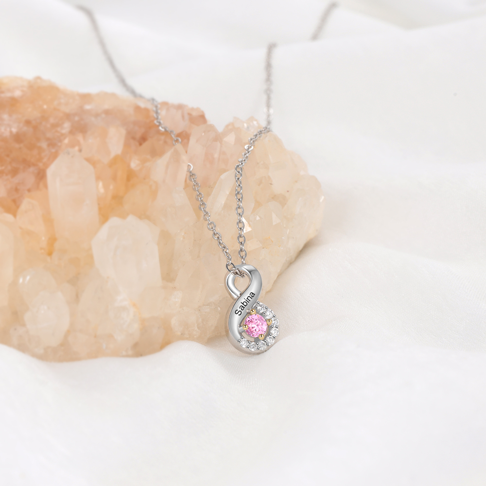 Personalised DNA Necklace With 1 Birthstone Engraved Names Gift For Women-Jessemade AU