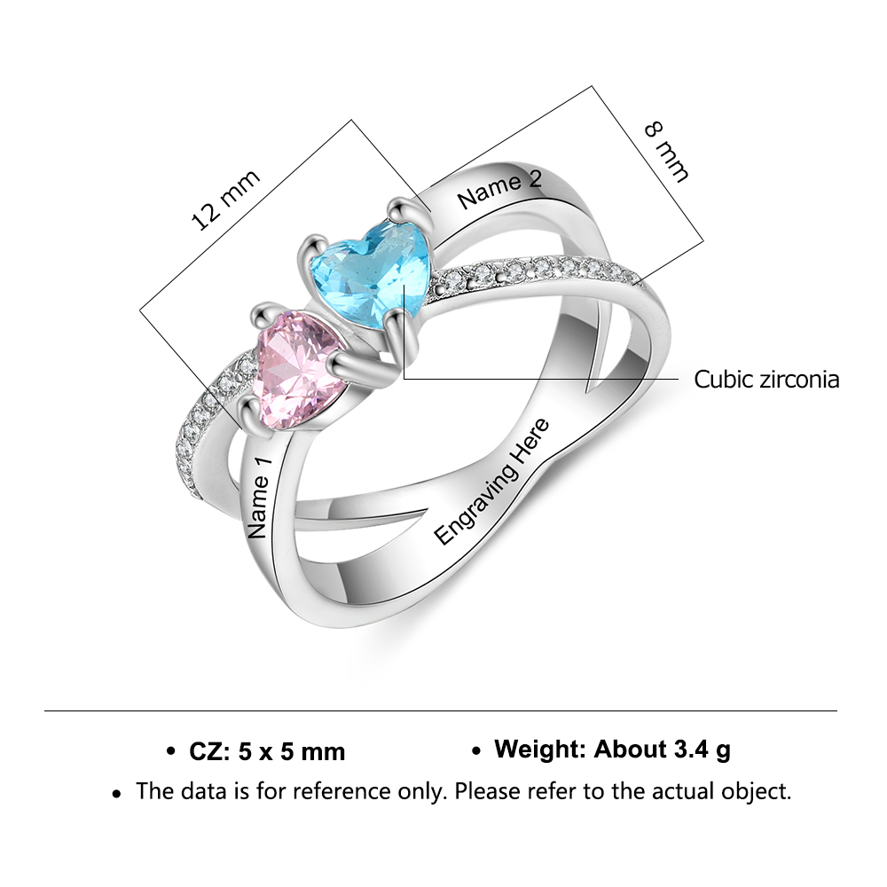 Personalised Mothers Ring With 2 Birthstones Engraved Names Ring Gifts For Her-Jessemade AU