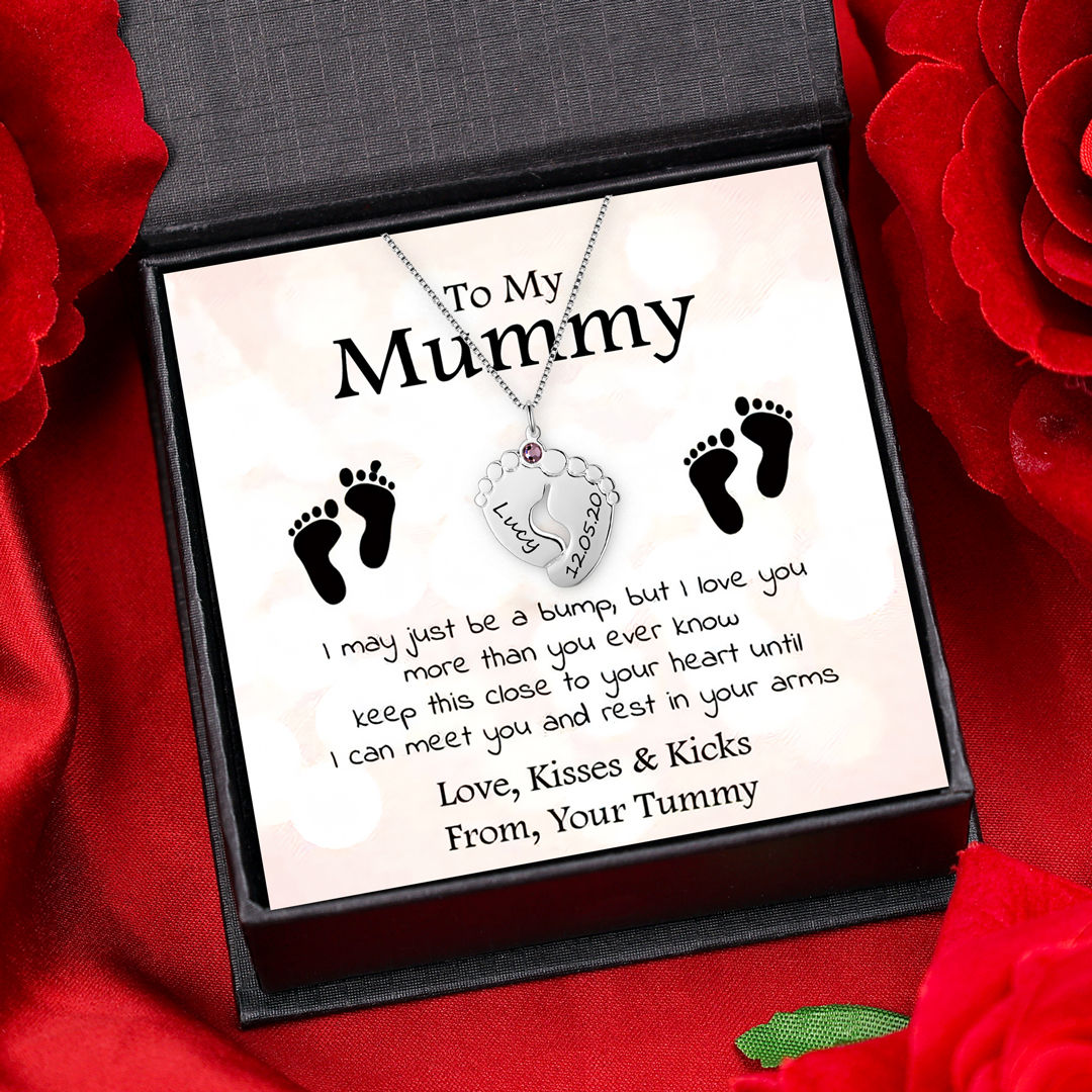 To My Mummy Personalised Baby Feet Pendant Necklace Custom 2 Names & Birthstone Necklace Gifts For Mother-Jessemade AU