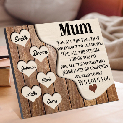 6 Names - Personalised Mum Wooden Plaque Custom Names Home Decoration Hearts Gift for Mother-Jessemade AU