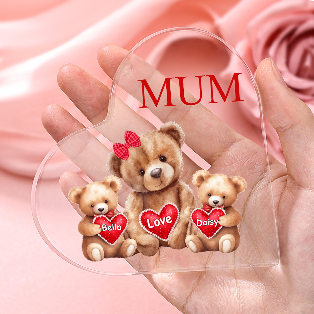 2 Names - Personalised Acrylic Heart Keepsake Custom Texts Teddy Bear Ornaments Gifts for Grandma/Mother-Jessemade AU