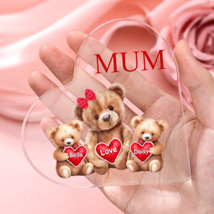 2 Names - Personalised Acrylic Heart Keepsake Custom Texts Teddy Bear Ornaments Gifts for Grandma/Mother-Jessemade AU