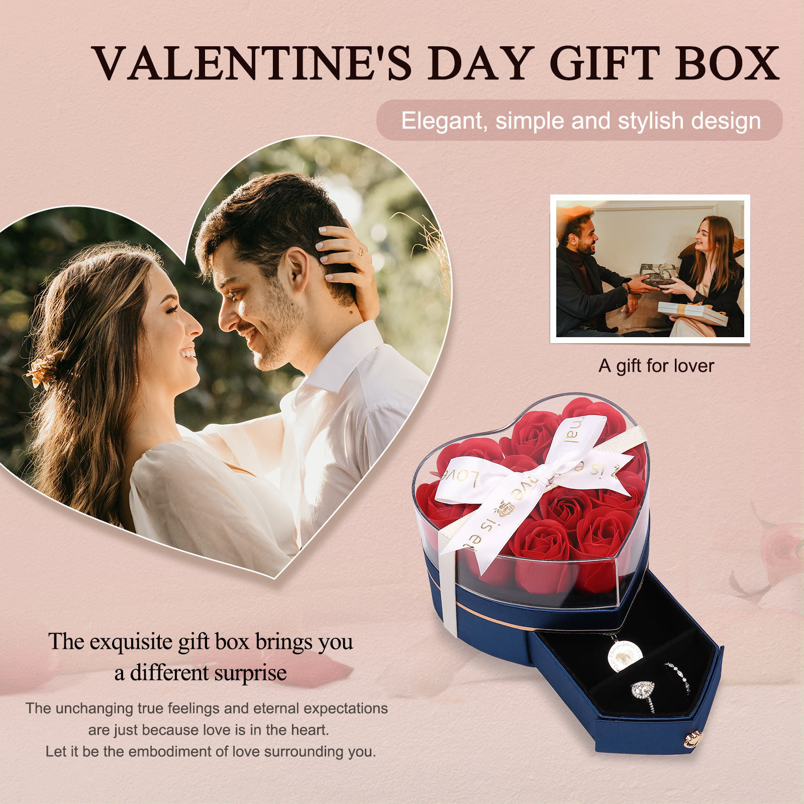 Rose Exquisite Jewelry Box Storage Box Valentine's Day Gift Packaging Box-Jessemade AU