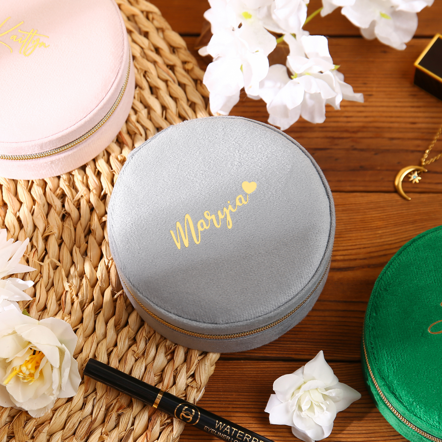 Personalised Name Jewelry Storage Box Custom Travel Jewelry Box Circle Box Gifts for Ladies Girls-Jessemade AU