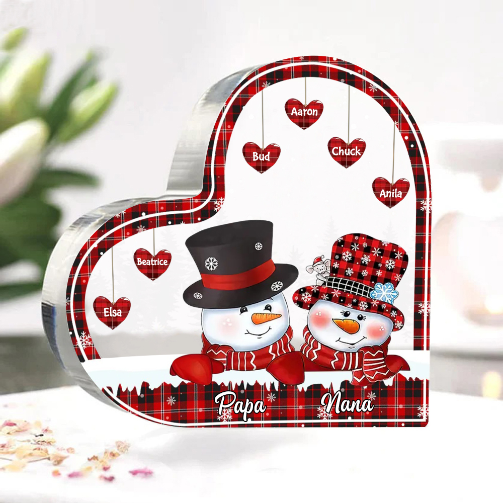 Acrylic Heart Keepsake Customised 8 Names Christmas Snowman Decor Personalised Gifts for Grandma Mum-Jessemade AU