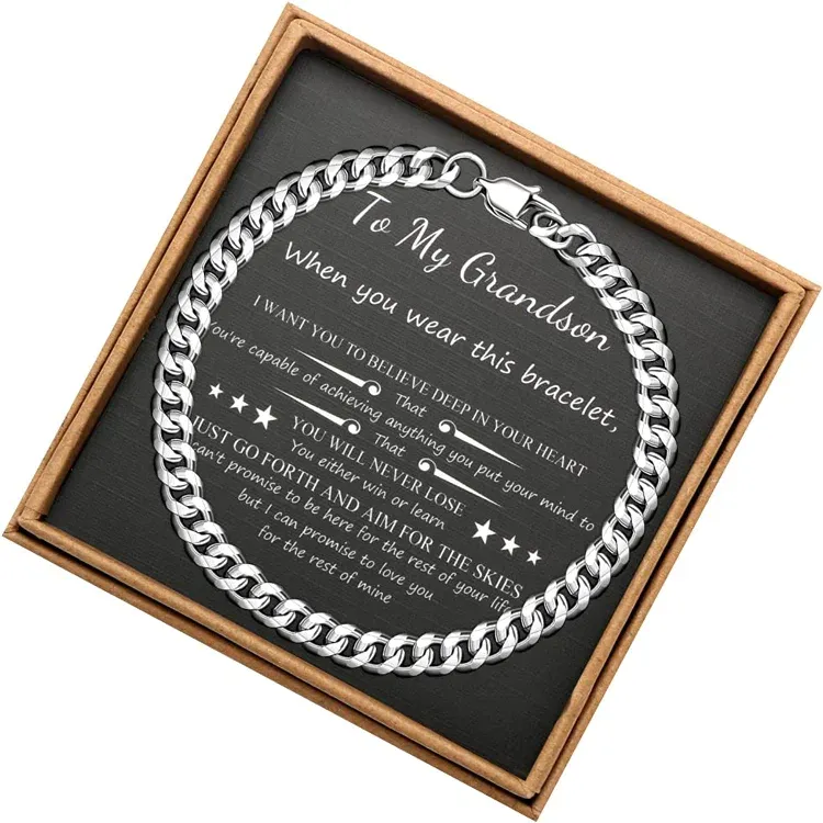 To My Grandson Believe Deep In Your Heart Cuban Chain Bracelet Birthday Gift-Jessemade AU