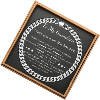 To My Grandson Believe Deep In Your Heart Cuban Chain Bracelet Birthday Gift-Jessemade AU