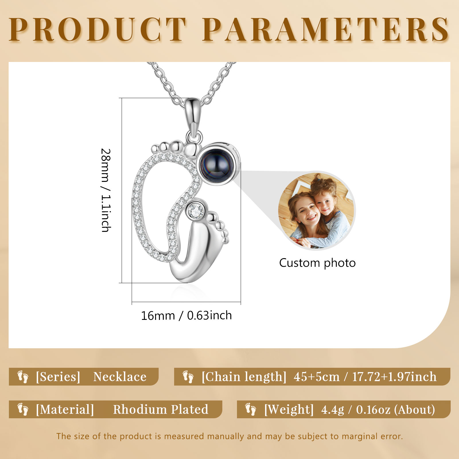 Personalised Baby Feet Projection Necklace Custom Photo Heart Necklace for Mother-Jessemade AU