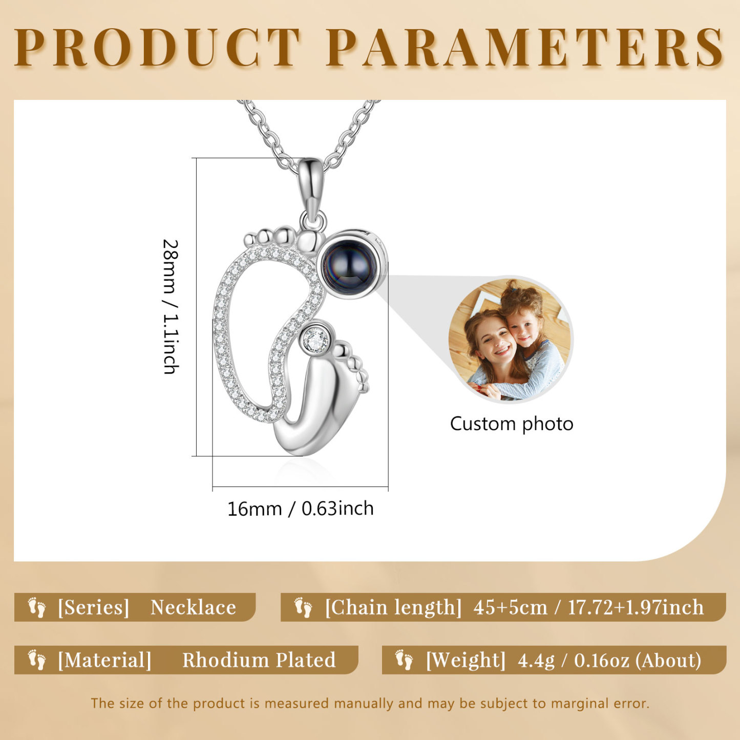 Personalised Baby Feet Projection Necklace Custom Photo Heart Necklace for Mother-Jessemade AU