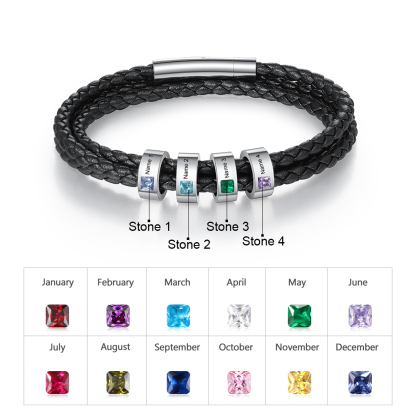Personalised 3 Layer Leather Bracelet with 4 Beads Engraved Names Men's Bracelets for Him-Jessemade AU