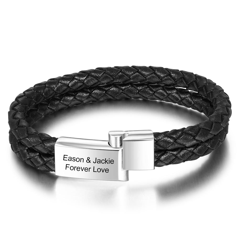 Men's Bracelets Engraved Bracelet for Men  Black Leather Gift For Dad-Jessemade AU