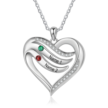 Personalised Intertwined Heart Pendant Necklace Custom 2 Birthstones & 2 Names Necklace Gifts for Her-Jessemade AU