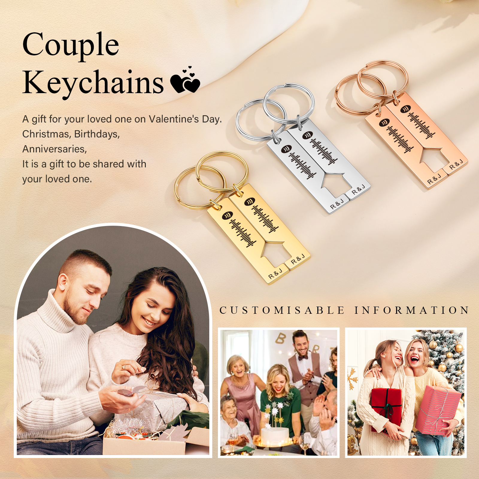Personalised Spotify Code Keyring Custom 2 Letters Keychain Scannable Music Keychain Valentine's Day Gift for Couples-Jessemade AU