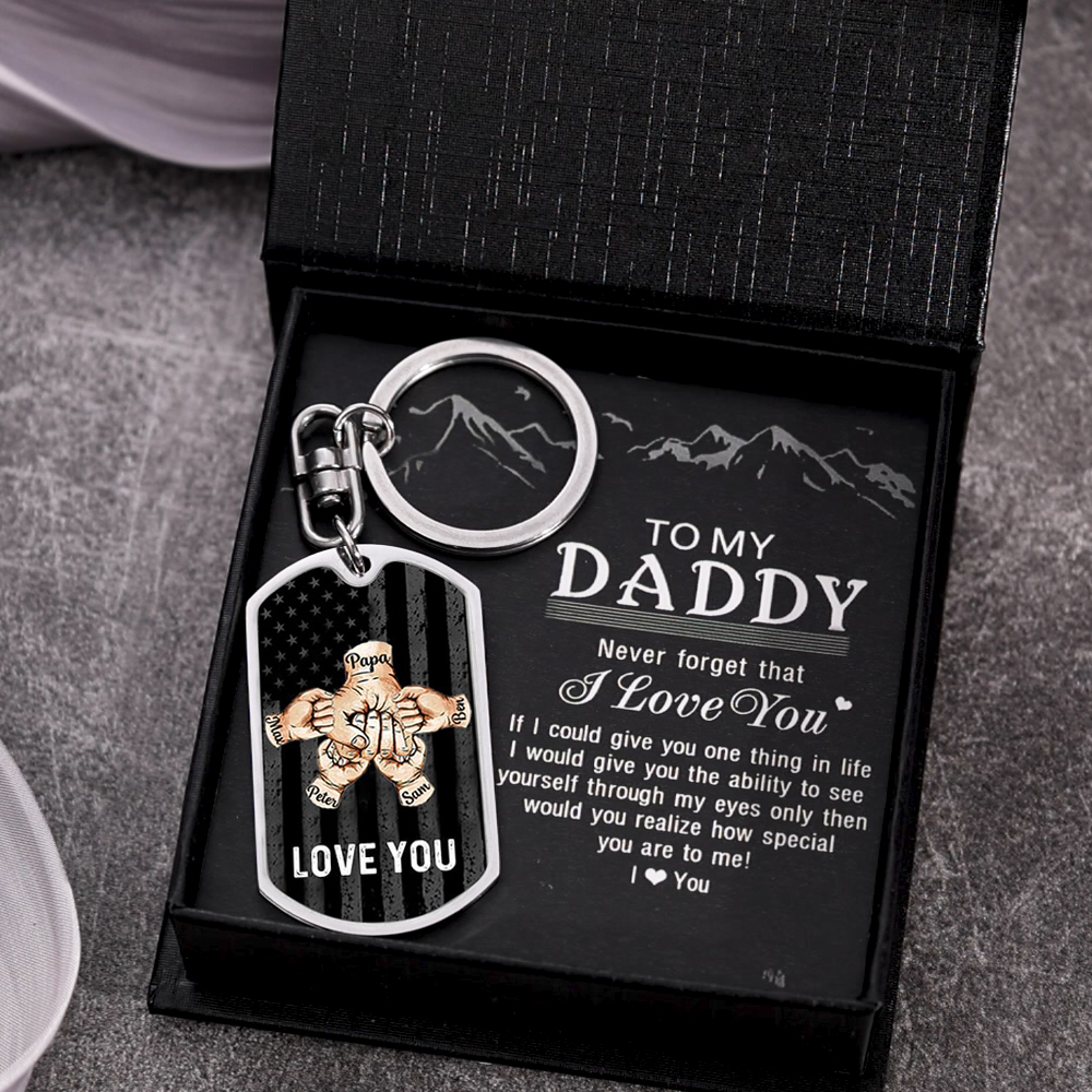 Custom Fist Bump Keychain Engrave 5 Names For Father/Grandpa-Jessemade AU
