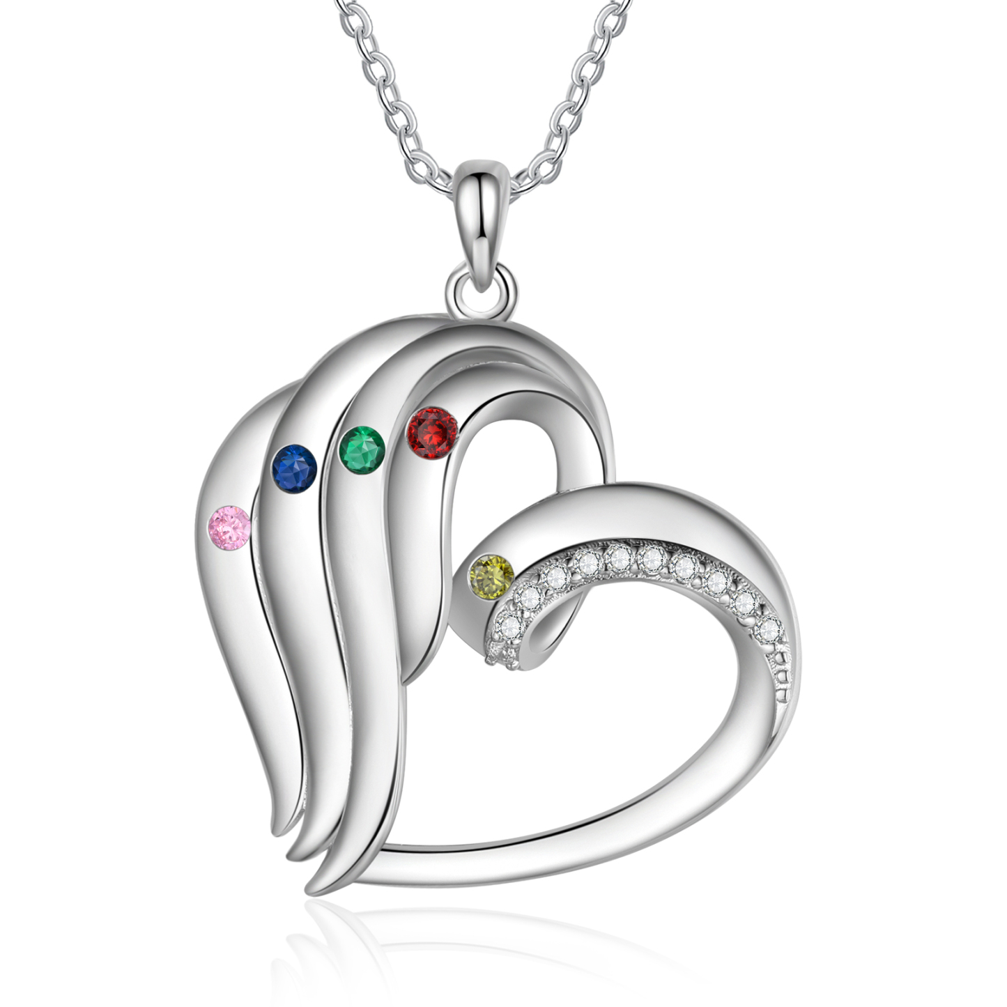 Personalised Heart Pendant Necklace Custom 5 Birthstones Engraved 5 Names Necklace Gift for Her-Jessemade AU