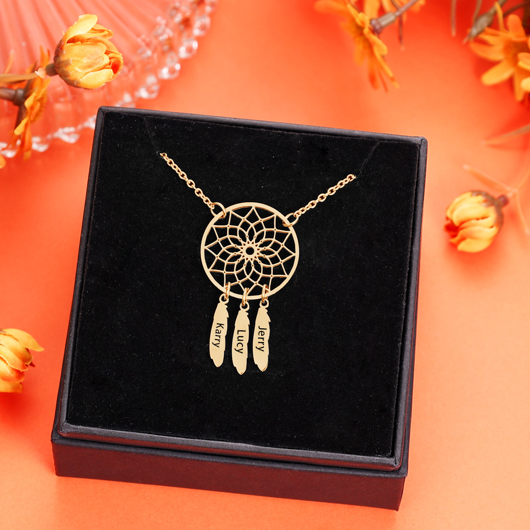 Personalised Retro Dream Catcher Necklace Engraved 3 Names Gift For Women-Jessemade AU