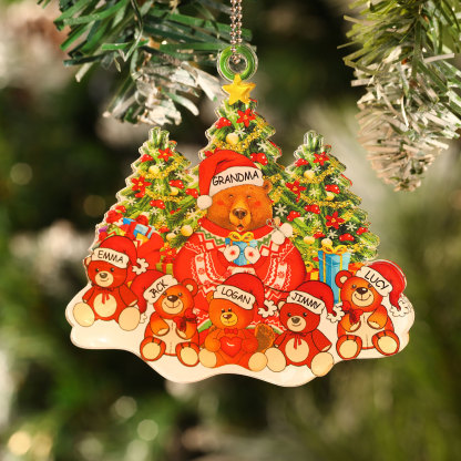 6 Names - Personalised Acrylic Christmas Bear Ornaments Customised Text & Name Xmas Pendant Gifts for Family-Jessemade AU