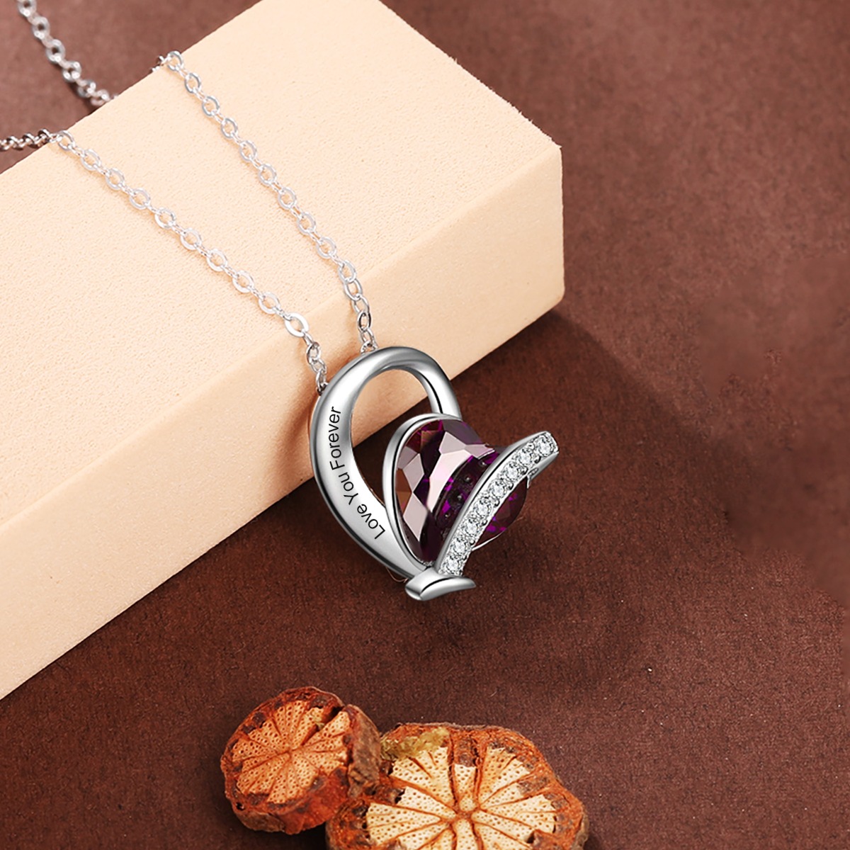 Personalised Heart Necklace with Birthstone Engraved Name Gifts for Her-Jessemade AU