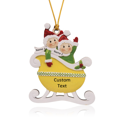 2 Names - Personalised Yellow Sleigh Family Christmas Ornament Customised Name & Text Wooden Hanging Ornaments Christmas Gift for Family-Jessemade AU