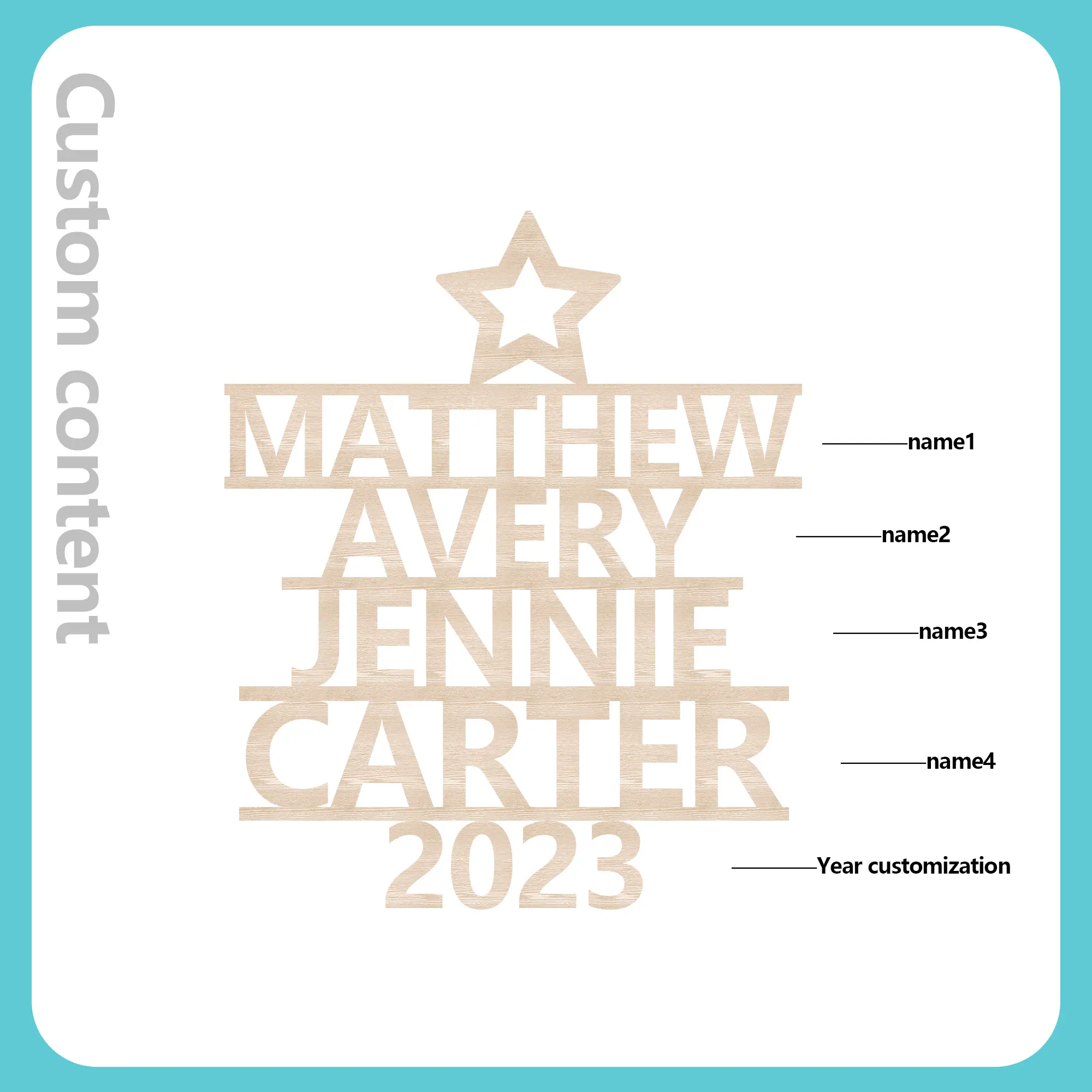 4 Names - Personalised Christmas Tree Ornaments Customised Name Xmas Wooden Decor Gifts for Family Friends-Jessemade AU