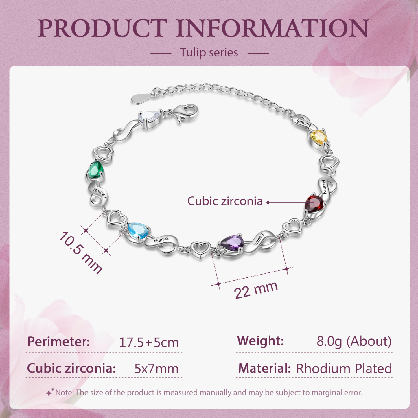 Personalised 5 Birthstones Heart Bracelet Engraved Names Bracelet Gifts For Women-Jessemade AU