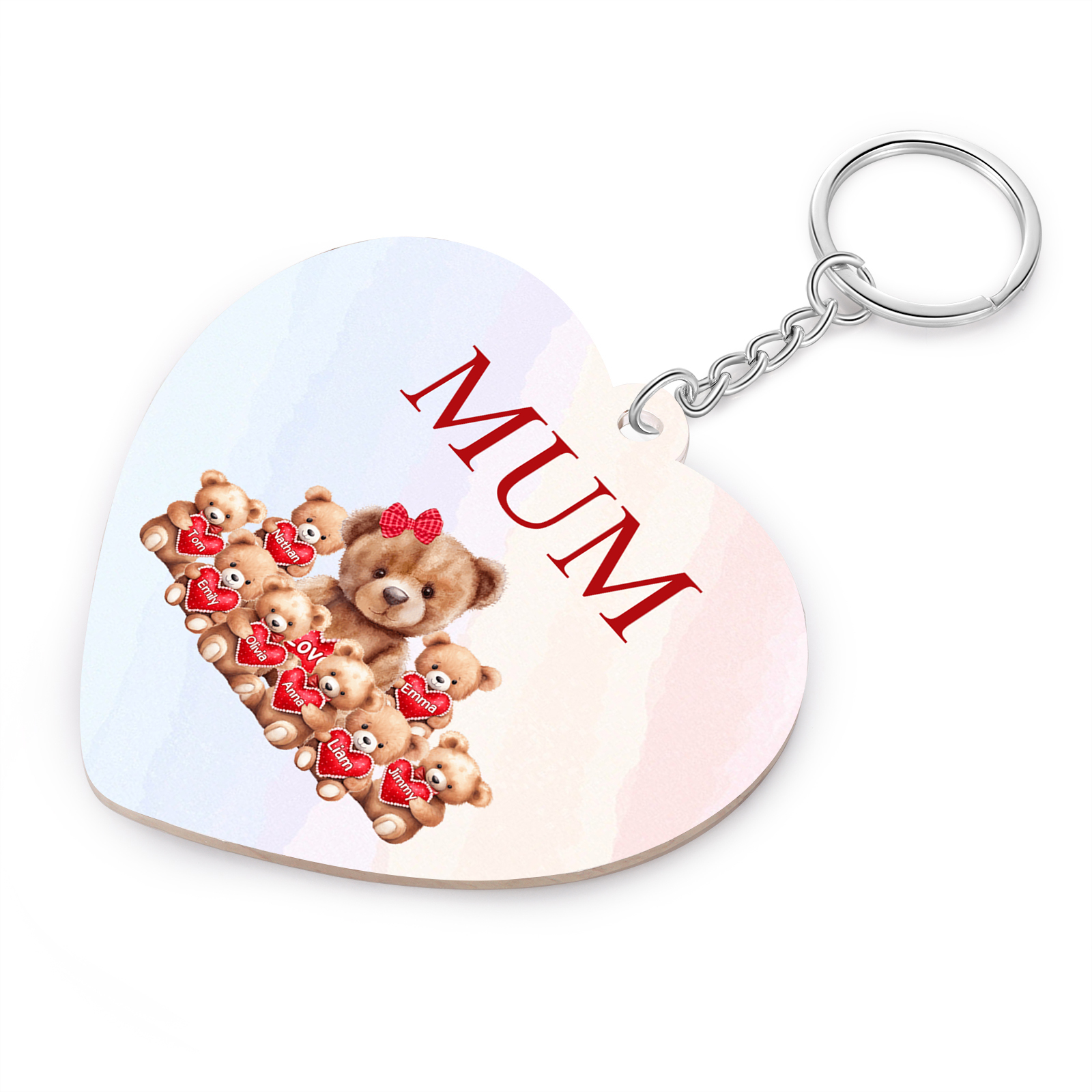 8 Names - Personalised Acrylic Keychain Custom 1 Text Teddy Bears Family Hanging Ornaments Gift for Mum/Grandma-Jessemade AU