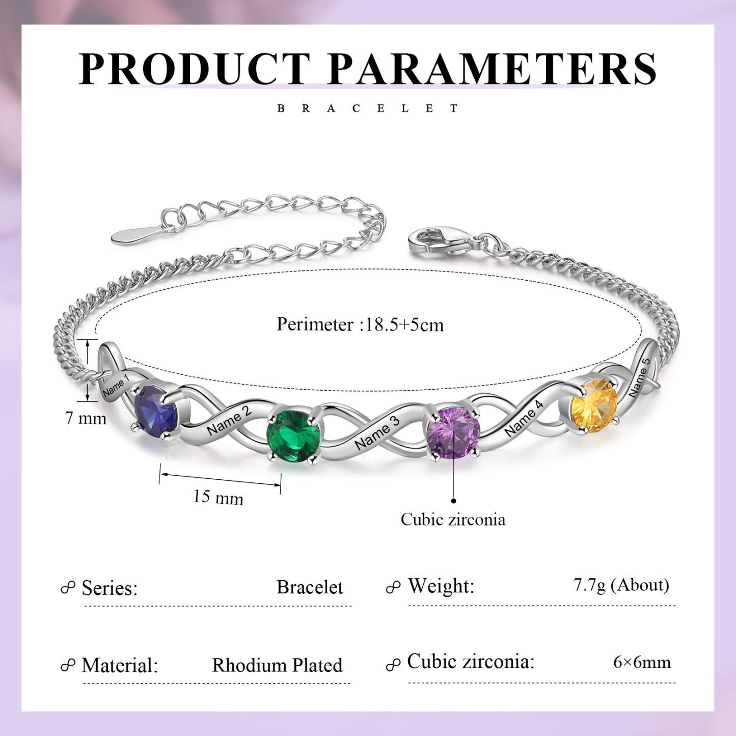 Personalised Infinity Bracelet Custom 4 Birthstones & 5 Names Bracelet Birthday Gift for Her-Jessemade AU